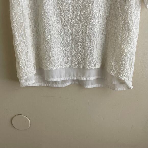 Vintage White Lace Blouse Womens M Sheer Lined Short Sleeve Cottagecore Romantic - Picture 11 of 11